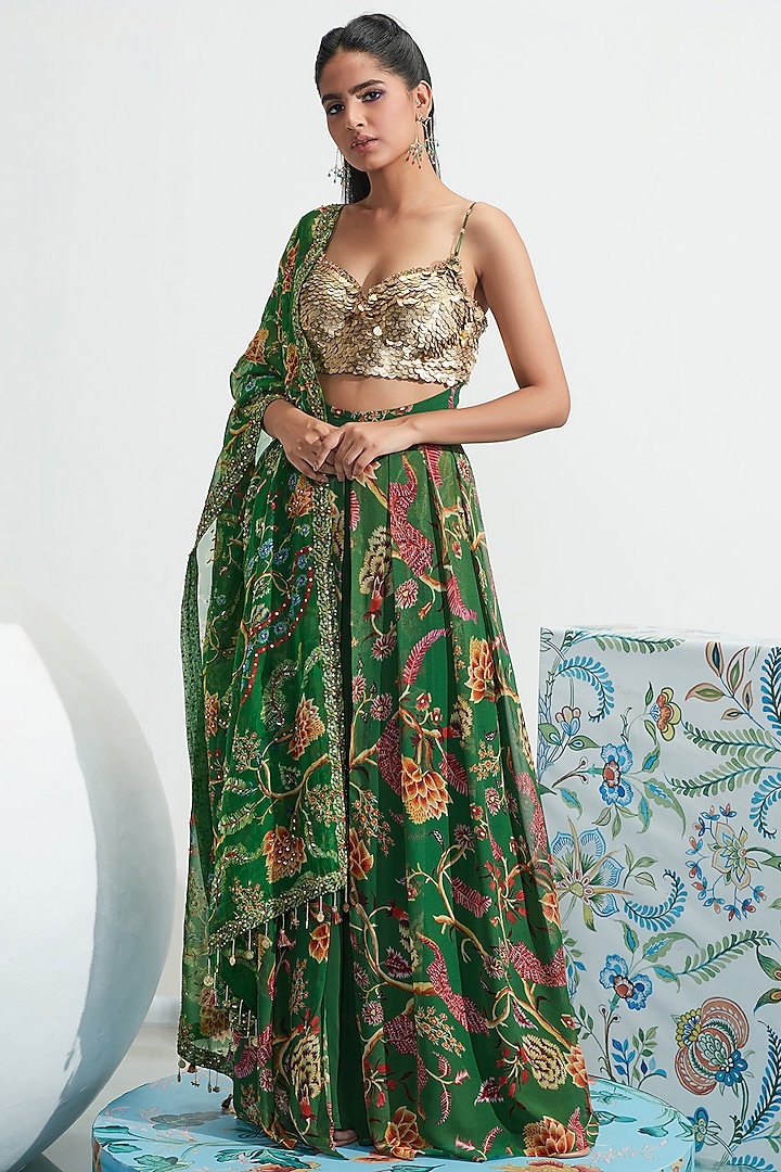 Green Printed Pant Set by Mahima Mahajan at Pernia's Pop Up Shop