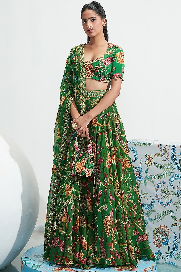 Green Embroidered Wedding Lehenga Set by Mahima Mahajan at Pernia's Pop Up Shop