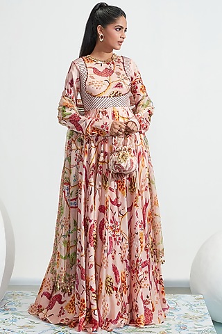 Nude Embroidered Anarkali Set by Mahima Mahajan