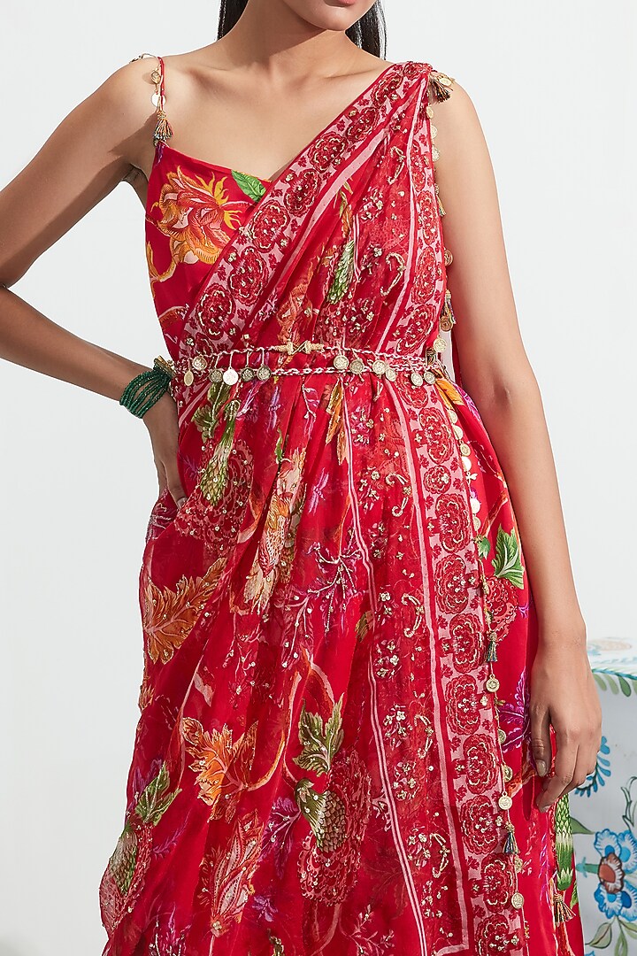 Red Embroidered Choga Cocktail Dress by Mahima Mahajan at Pernia's Pop Up Shop