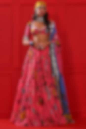 Candy Pink Satin Organza Printed  dulhan bday 22 may Lehenga Set by Mahima Mahajan at Pernia's Pop Up Shop