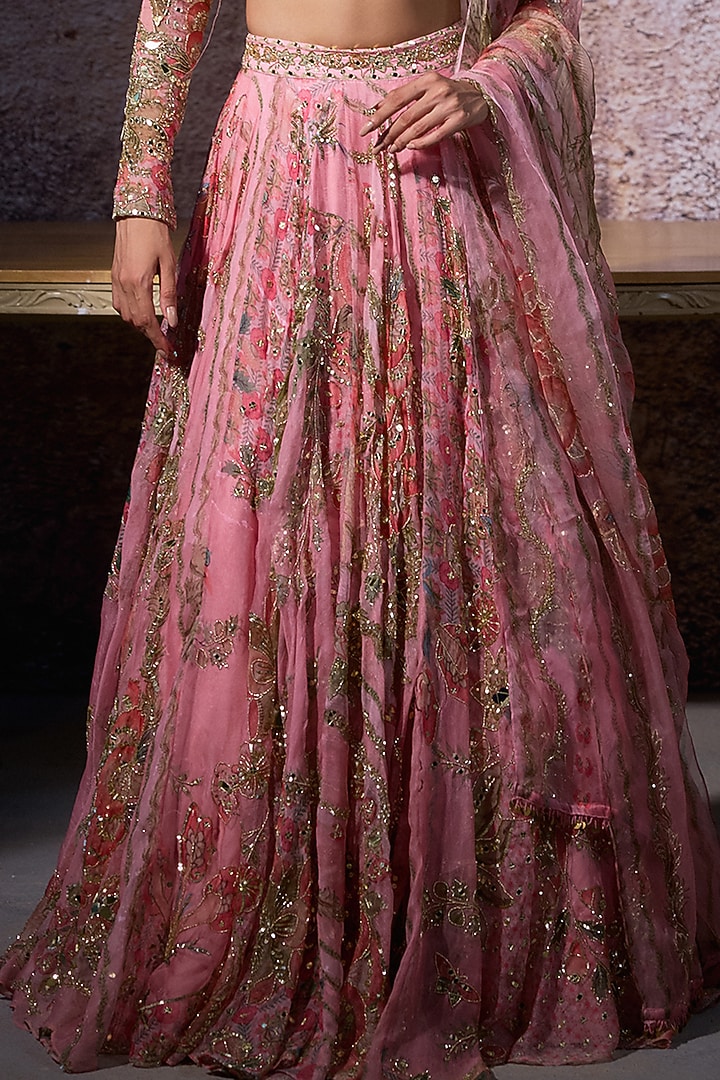 FROSTED BLUSH PINK ORGANZA LEHENGA SET