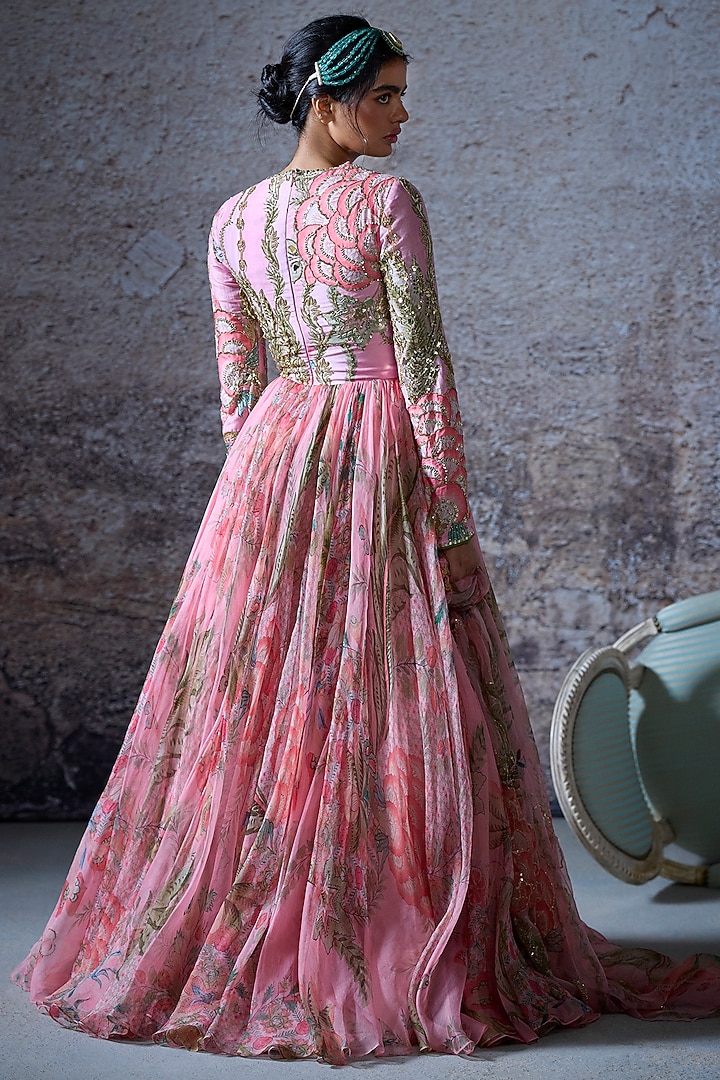 Blush Pink Silk Chanderi Embroidered Wedding Anarkali Set by Mahima Mahajan at Pernia's Pop Up Shop