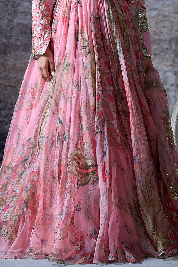 Blush Pink Silk Chanderi Embroidered Wedding Anarkali Set by Mahima Mahajan at Pernia's Pop Up Shop