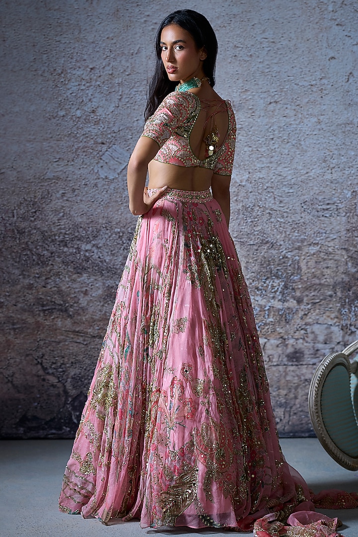 Blush Pink Organza Embroidered Bridal Lehenga Set by Mahima Mahajan at Pernia's Pop Up Shop
