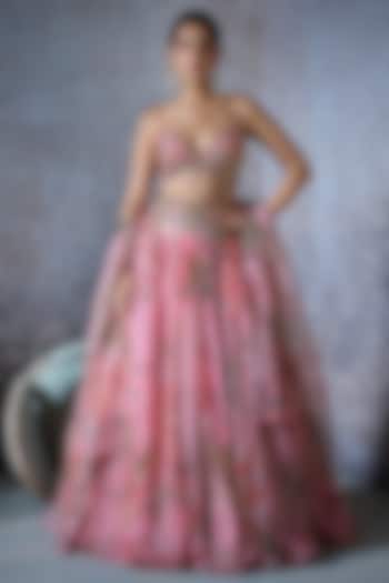 Blush Pink Organza Printed  dulhan bday 22 may Lehenga Set by Mahima Mahajan at Pernia's Pop Up Shop
