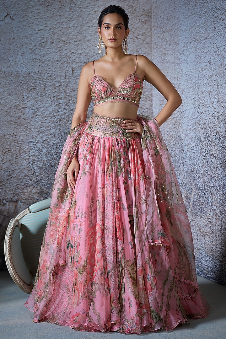 Blush Pink Organza Printed  dulhan bday 22 may Lehenga Set by Mahima Mahajan at Pernia's Pop Up Shop