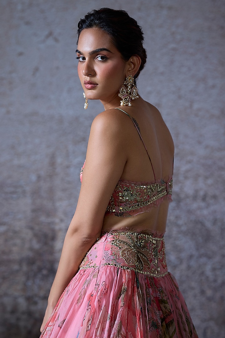 Blush Pink Organza Printed Wedding Lehenga Set by Mahima Mahajan at Pernia's Pop Up Shop