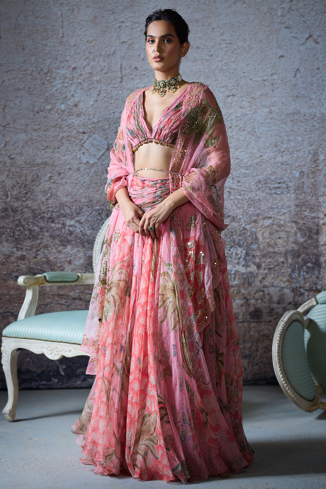 Blush Pink Organza Printed  dulhan bday 22 may Lehenga Set by Mahima Mahajan at Pernia's Pop Up Shop