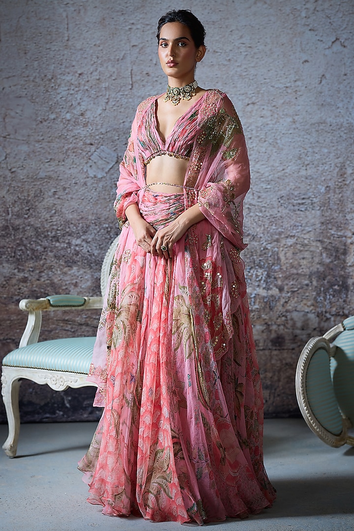 Blush Pink Organza Printed  dulhan bday 22 may Lehenga Set by Mahima Mahajan at Pernia's Pop Up Shop