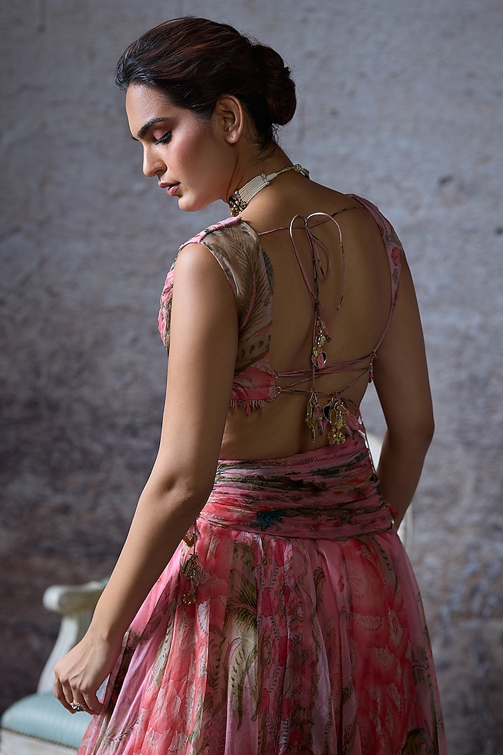 Blush Pink Organza Printed Wedding Lehenga Set by Mahima Mahajan at Pernia's Pop Up Shop