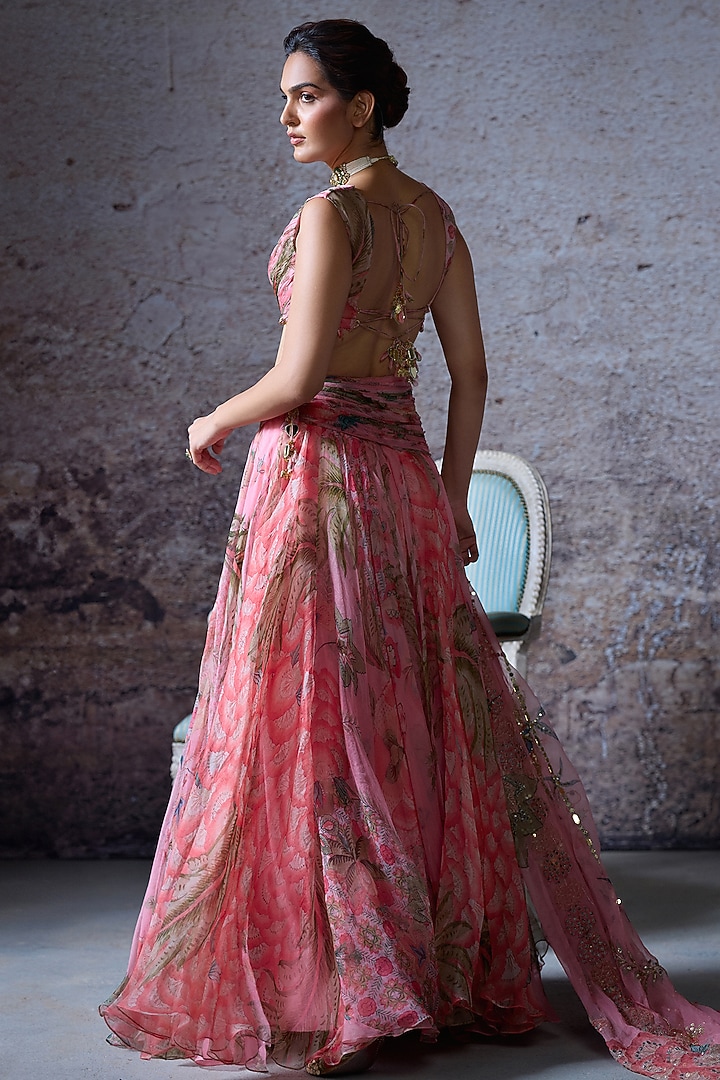 Blush Pink Organza Printed Wedding Lehenga Set by Mahima Mahajan at Pernia's Pop Up Shop