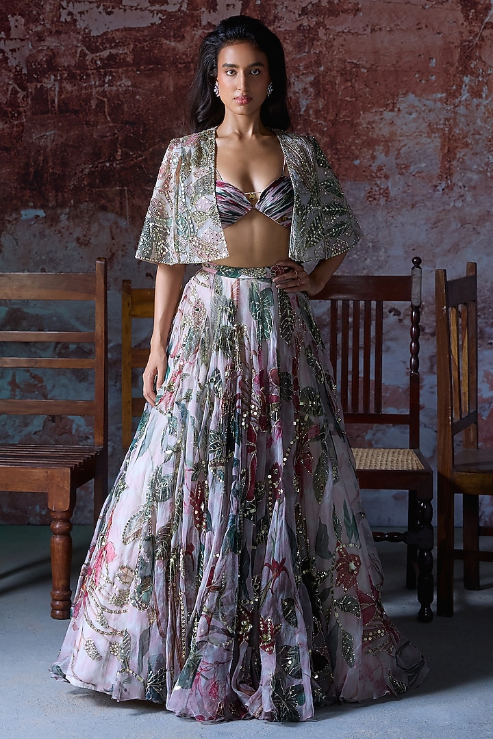 Soft Pink Organza Embroidered Bridal Lehenga Set by Mahima Mahajan at Pernia's Pop Up Shop