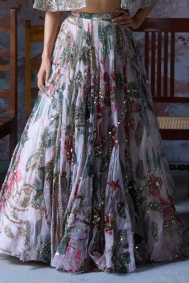 Soft Pink Organza Embroidered Bridal Lehenga Set by Mahima Mahajan at Pernia's Pop Up Shop
