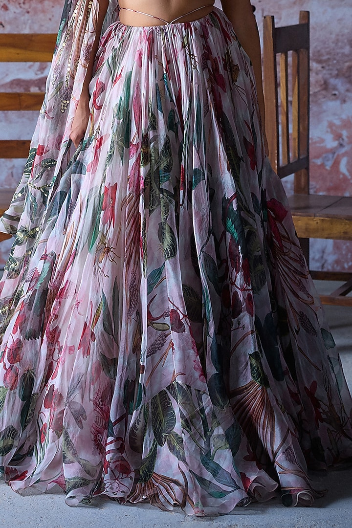 Soft Pink Organza Printed Wedding Lehenga Set by Mahima Mahajan at Pernia's Pop Up Shop