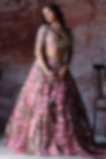 Hot Pink Organza Embroidered Wedding Lehenga Set by Mahima Mahajan at Pernia's Pop Up Shop