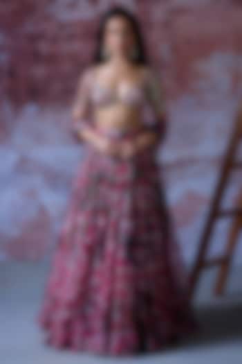 Hot Pink Organza Printed Wedding Lehenga Set by Mahima Mahajan at Pernia's Pop Up Shop