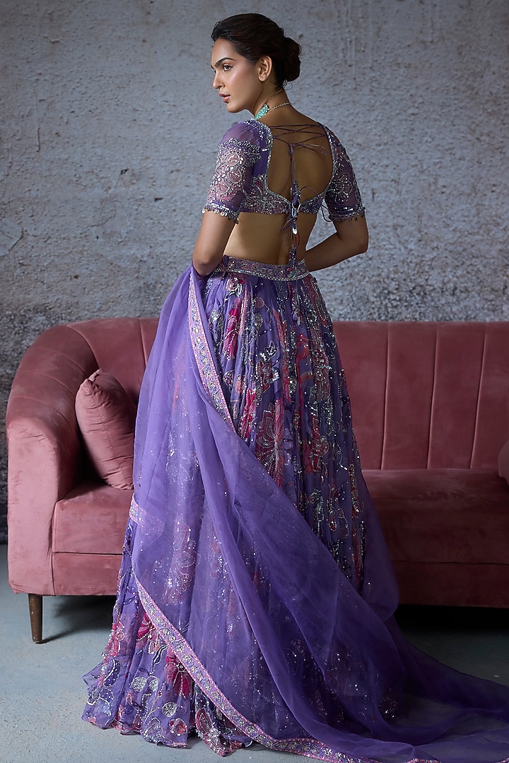 Lilac Organza Embroidered Bridal Lehenga Set by Mahima Mahajan at Pernia's Pop Up Shop