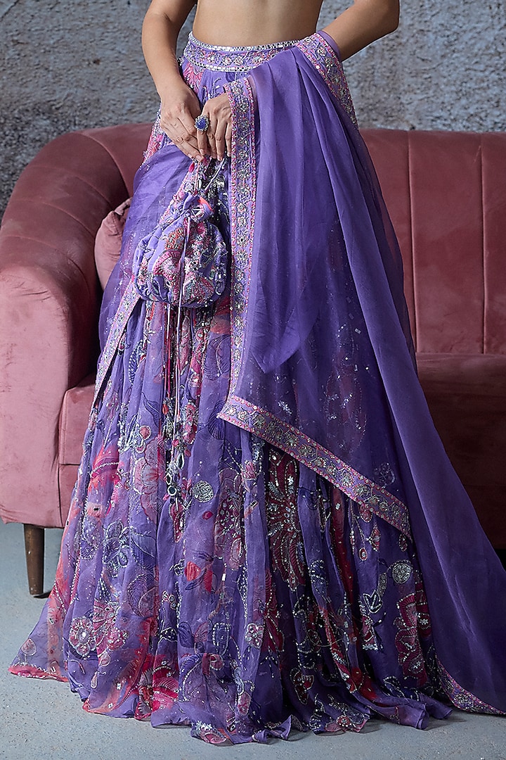 Lilac Organza Embroidered Bridal Lehenga Set by Mahima Mahajan at Pernia's Pop Up Shop