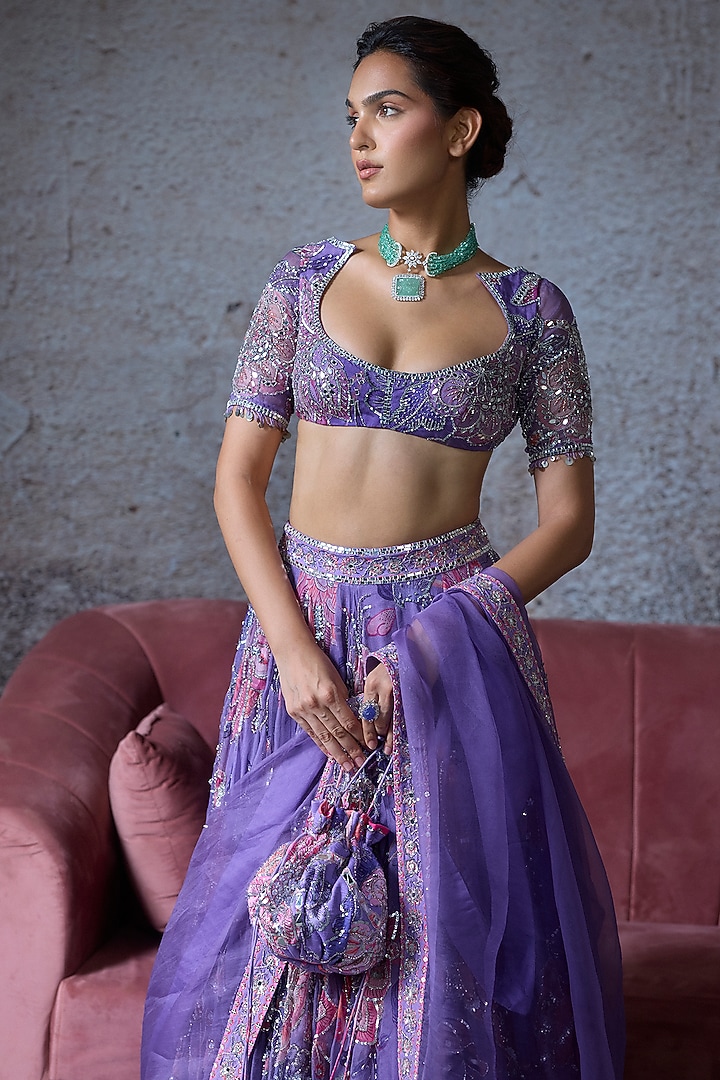Lilac Organza Embroidered Bridal Lehenga Set by Mahima Mahajan at Pernia's Pop Up Shop