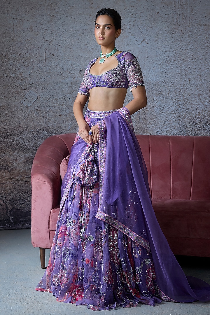 Lilac Organza Embroidered Bridal Lehenga Set by Mahima Mahajan at Pernia's Pop Up Shop