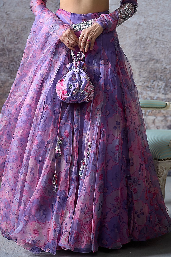 Lilac Organza Printed Wedding Lehenga Set by Mahima Mahajan at Pernia's Pop Up Shop