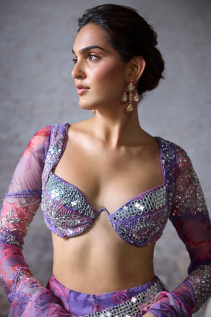 Lilac Organza Printed Wedding Lehenga Set by Mahima Mahajan at Pernia's Pop Up Shop