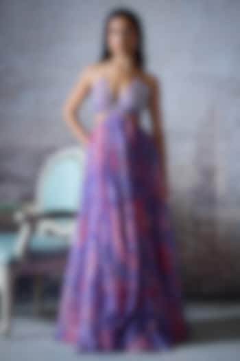 Lilac Organza Embroidered Engagement Gown by Mahima Mahajan at Pernia's Pop Up Shop