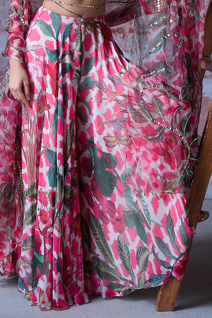 Hot Pink Georgette & Organza Embroidered Palazzo Pant Set by Mahima Mahajan at Pernia's Pop Up Shop