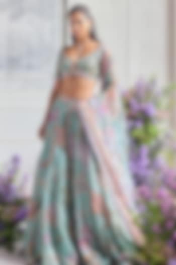 Jade Green Silk Organza Hand Embroidered Bridal Lehenga Set by Mahima Mahajan at Pernia's Pop Up Shop