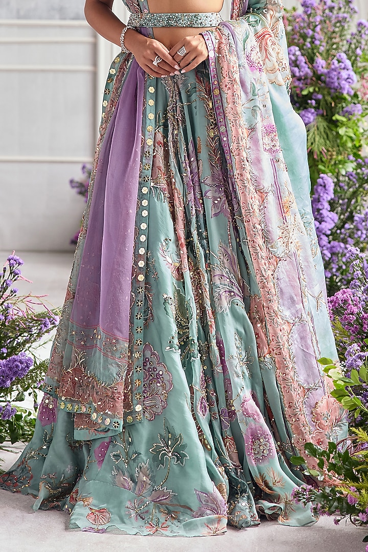 Jade Green Silk Organza Hand Embroidered Bridal Lehenga Set by Mahima Mahajan at Pernia's Pop Up Shop
