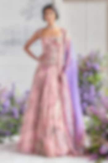 Blush Pink Silk Organza Embroidered & Printed Bridal Lehenga Set by Mahima Mahajan at Pernia's Pop Up Shop