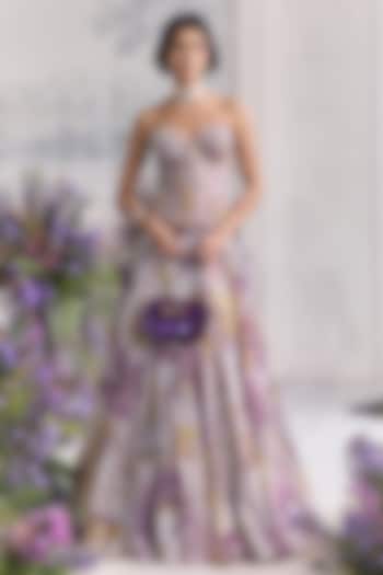 Lilac Silk Organza Embroidered & Printed Bridal lehenga for 22 Lehenga Set by Mahima Mahajan at Pernia's Pop Up Shop