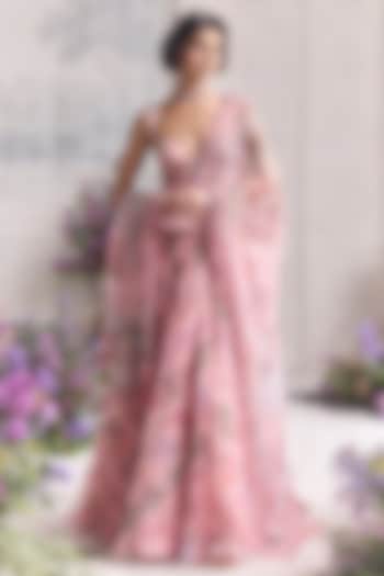 Blush Pink Silk Organza Embroidered & Printed Bridal Anarkali Set by Mahima Mahajan at Pernia's Pop Up Shop