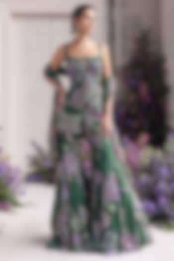 Forest Green Silk Organza Embroidered Bridal Sharara Set by Mahima Mahajan at Pernia's Pop Up Shop