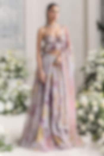 Lilac Silk Organza Floral Printed Wedding Lehenga Set by Mahima Mahajan at Pernia's Pop Up Shop