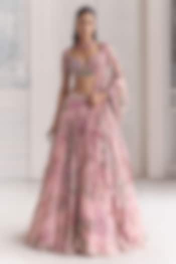 Blush Pink Silk Organza Embroidered & Printed Bridal Lehenga Set by Mahima Mahajan at Pernia's Pop Up Shop
