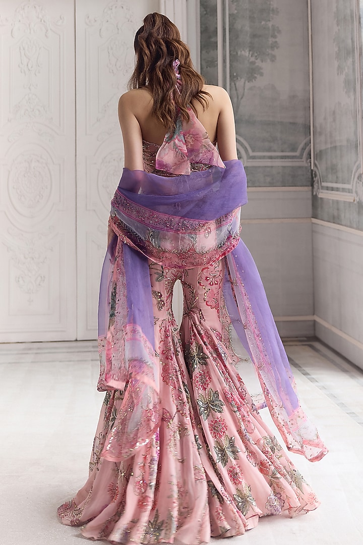 Blush Pink Silk Organza Embroidered Bridal Sharara Set by Mahima Mahajan at Pernia's Pop Up Shop