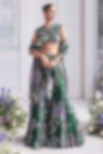 Forest Green Silk Organza Bridal Sharara Set by Mahima Mahajan at Pernia's Pop Up Shop