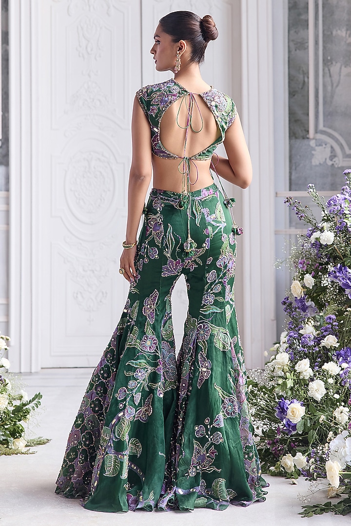 Forest Green Silk Organza Bridal Sharara Set by Mahima Mahajan at Pernia's Pop Up Shop