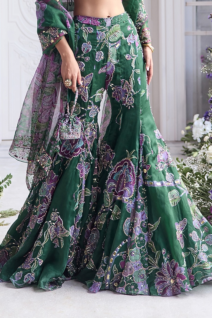 Forest Green Silk Organza Bridal Sharara Set by Mahima Mahajan at Pernia's Pop Up Shop
