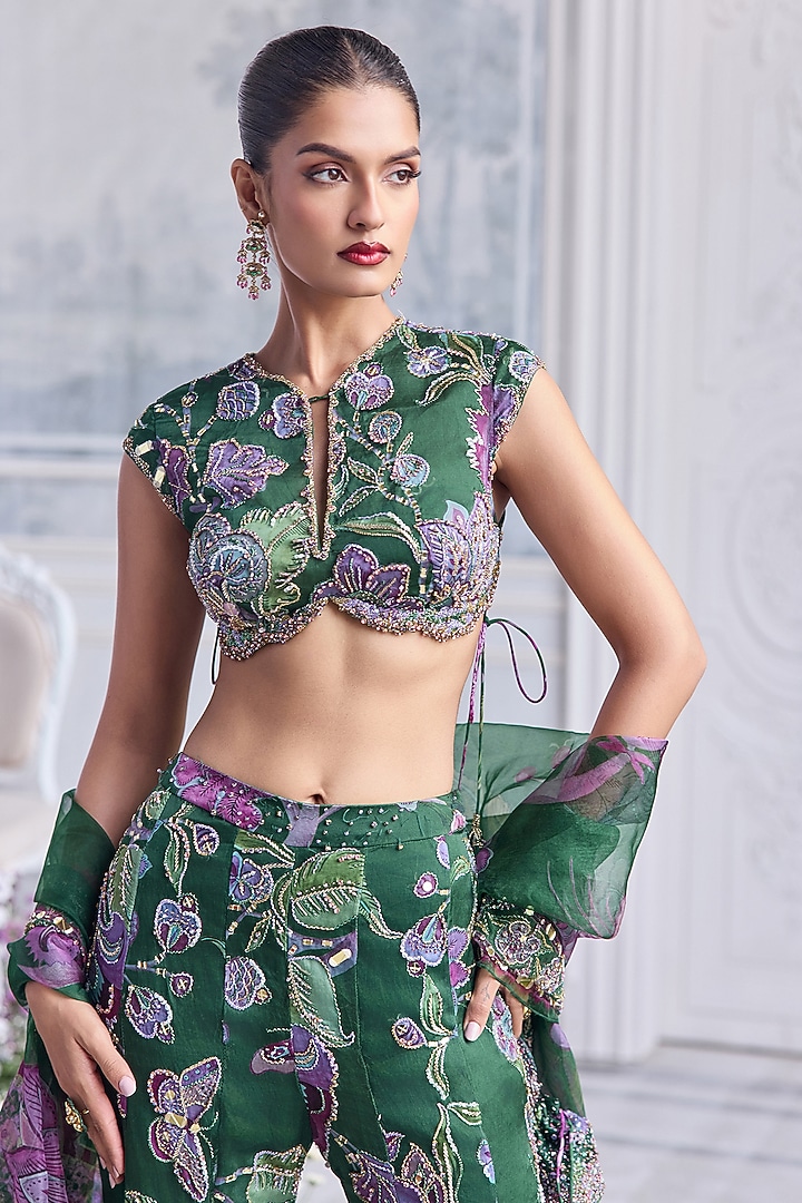 Forest Green Silk Organza Bridal Sharara Set by Mahima Mahajan at Pernia's Pop Up Shop