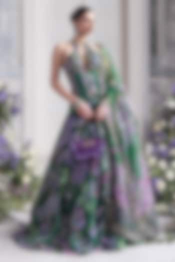 Forest Green Silk Organza Printed Bridal Lehenga Set by Mahima Mahajan at Pernia's Pop Up Shop