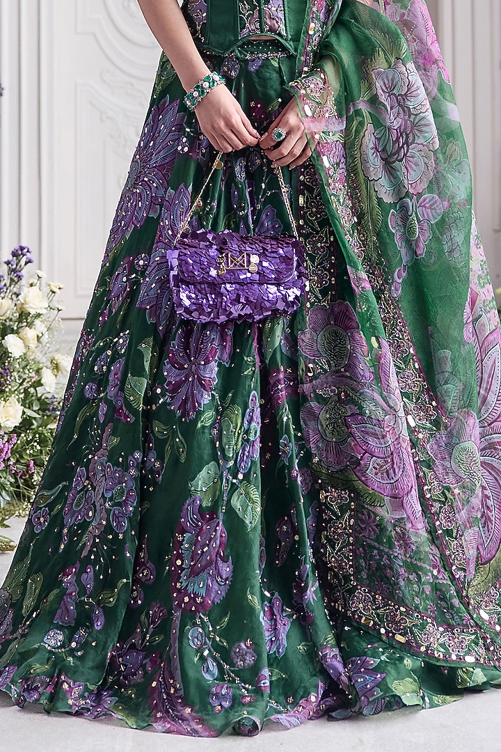 Forest Green Silk Organza Printed Bridal Lehenga Set by Mahima Mahajan at Pernia's Pop Up Shop