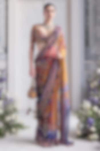 Amber Yellow Silk Organza Printed Pre-Draped Reception Saree Set by Mahima Mahajan at Pernia's Pop Up Shop