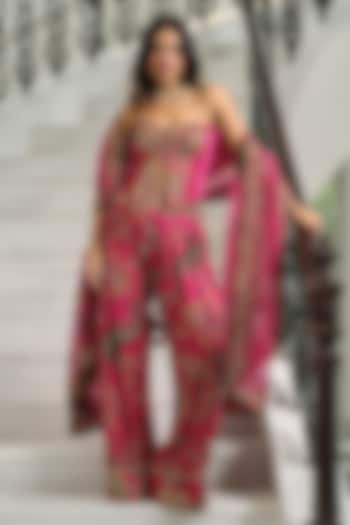 Rani Pink Silk Organza Embellished Farshi Set by Mahima Mahajan at Pernia's Pop Up Shop