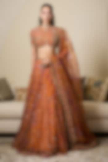 Chandan Yellow Silk Organza Printed & Embroidered Wedding Lehenga Set by Mahima Mahajan at Pernia's Pop Up Shop