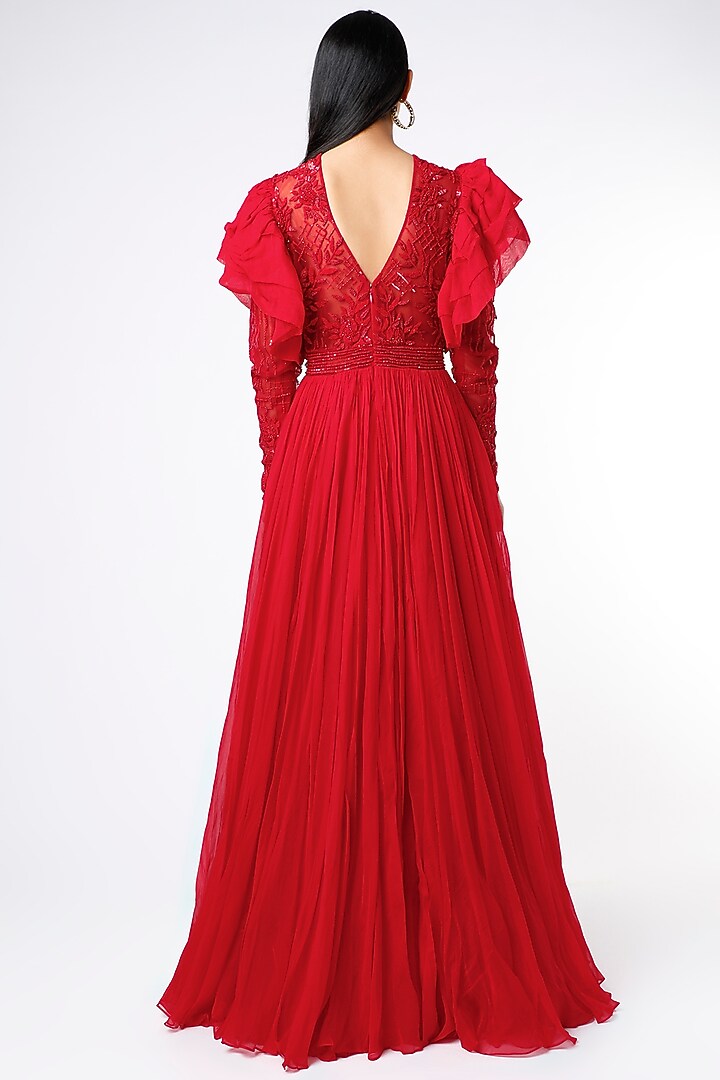 Red Embroidered Gown by Mahima Mahajan at Pernia's Pop Up Shop