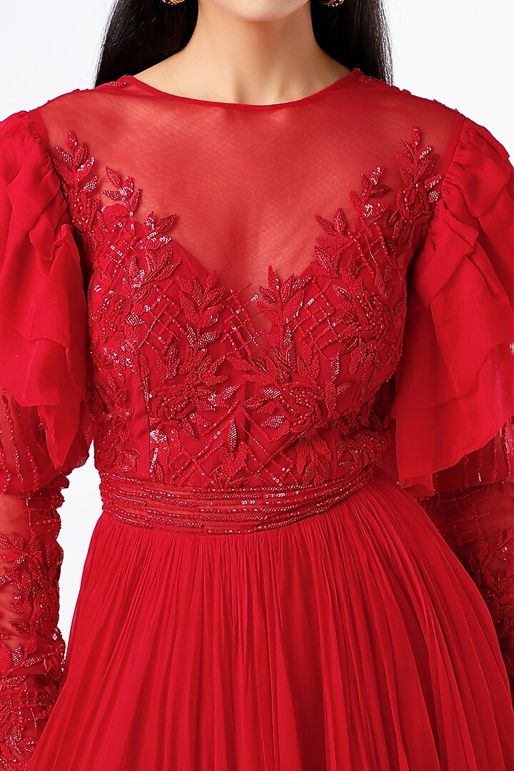 Red Embroidered Gown by Mahima Mahajan at Pernia's Pop Up Shop