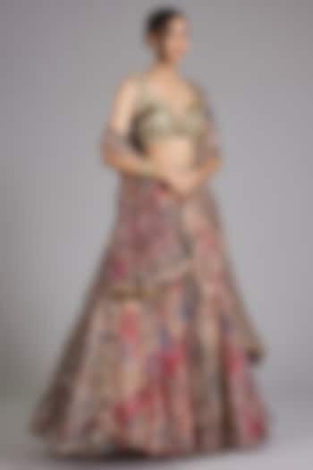 Beige Organza & Silk Hand Embroidered Bridal Lehenga Set by Mahima Mahajan at Pernia's Pop Up Shop